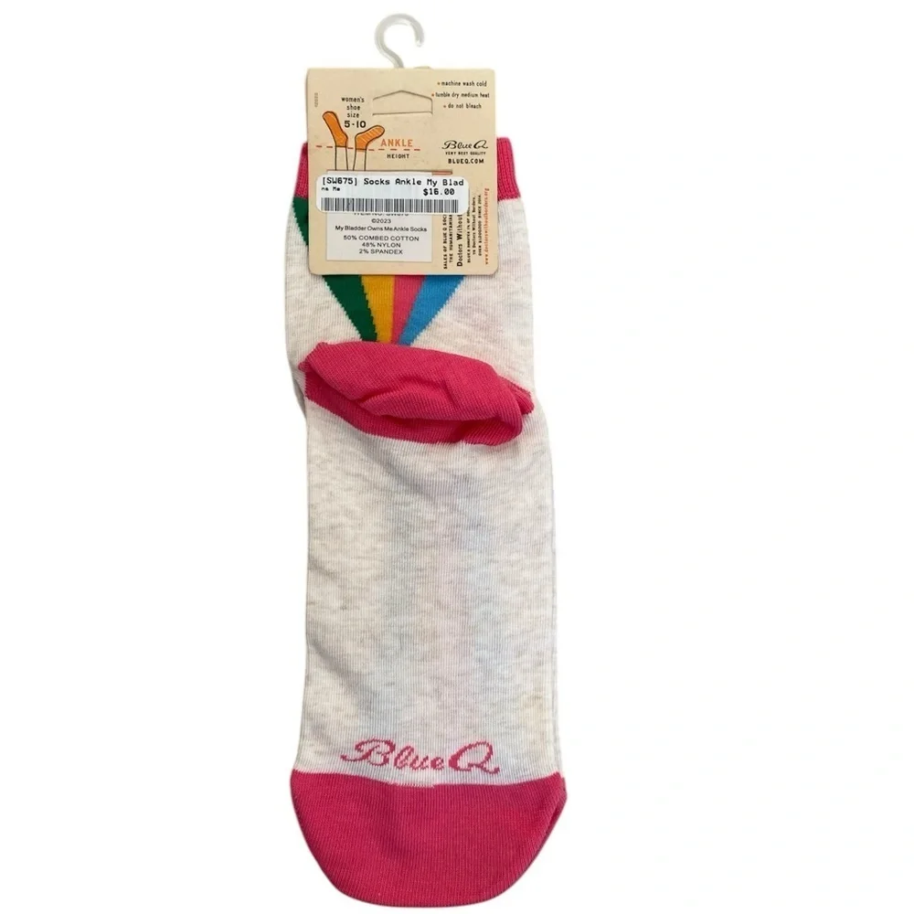 Blue Q My Bladder Owns Me Women's Novelty Ankle Socks Multicolor Rainbow Funny
